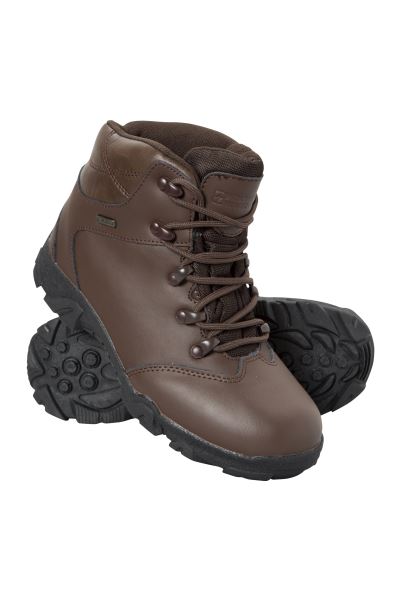 Canyon Kids Leather Waterproof Walking Boots Brown Hot Mountain Warehouse