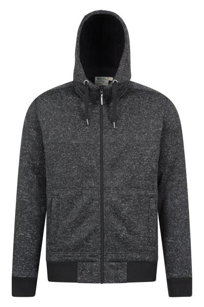 Hot Jet-Black Mountain Warehouse Nevis Mens Fleece Lined Hoodie