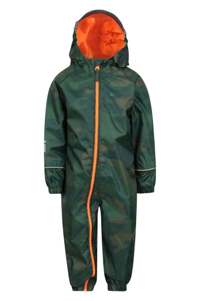 Mountain Warehouse New Puddle Kids Printed Waterproof Rain Suit Khaki