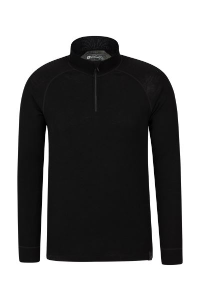 Mountain Warehouse Brands Black Merino Mens Long Sleeved Zip Neck Top
