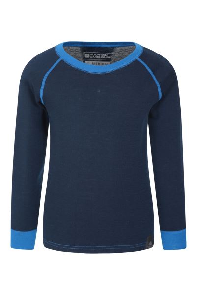 Mountain Warehouse Collection Merino Kids Round Neck Base Layer Top Blue