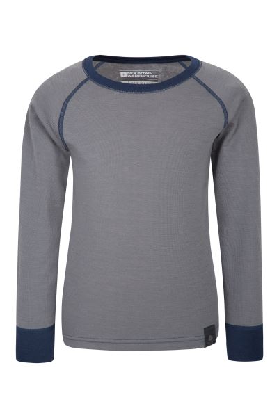 Merino Kids Round Neck Base Layer Top Fashion Grey Mountain Warehouse