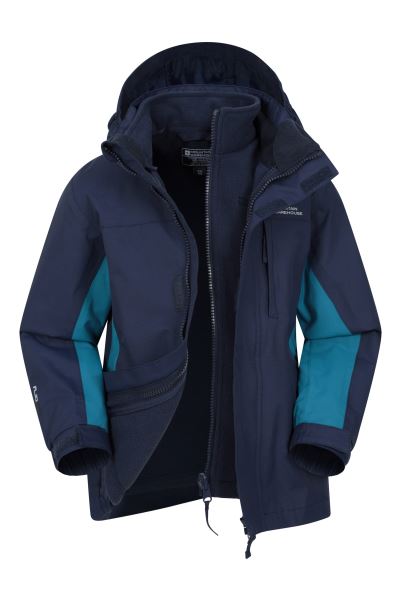 Brand Blue Cannonball 3 In 1 Kids Waterproof Jacket Mountain Warehouse
