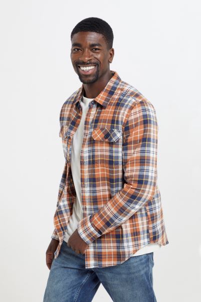 Trace Mens Flannel Long Sleeve Shirt Mountain Warehouse Orange Hot