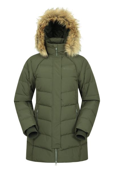 Origins Dark-Khaki Mountain Warehouse Isla Ii Womens Long Down Jacket