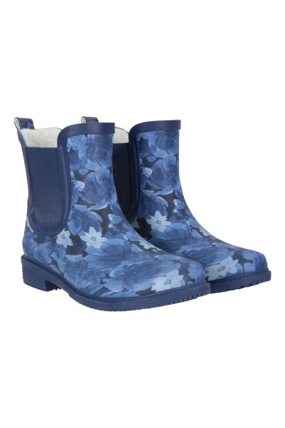 Mountain Warehouse New Dark-Blue Womens Printed Winter Rubber Ankle Wellies
