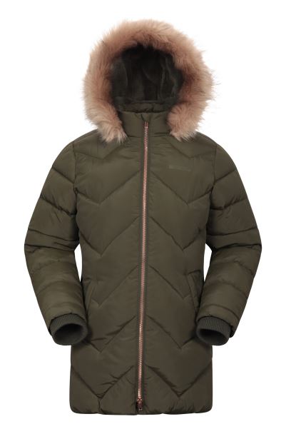 Collections Dark-Khaki Galaxy Kids Water-Resistant Long Padded Jacket Mountain Warehouse