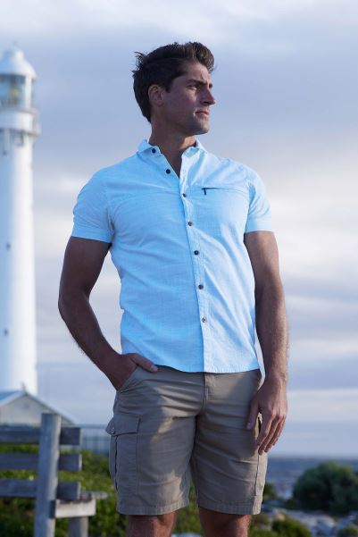 Fashion Denim Mountain Warehouse Coconut Slub Texture Mens Short-Sleeved Shirt