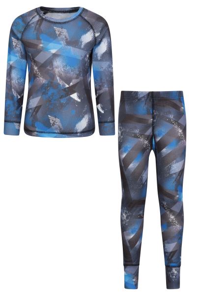 Dark-Blue New Talus Printed Kids Baselayer-Top & Pants Set Mountain Warehouse