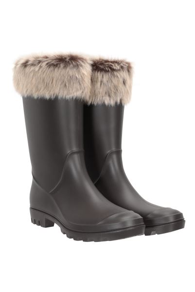 Womens Faux-Fur Trim Wellies Fashion Mountain Warehouse Beige