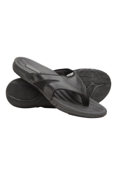 Mens Comfort Leather Flip Flops Mountain Warehouse New Black