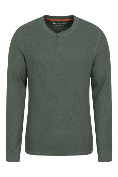Dark-Green Best Mountain Warehouse Selby Mens Waffle Henley Tee