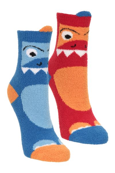 Mountain Warehouse Fashion Blue Kids Dino Slipper Socks 2-Pack