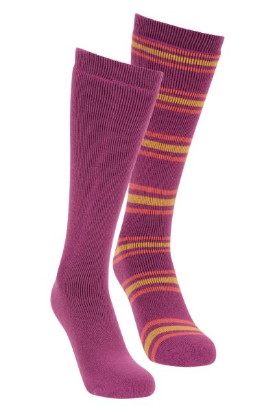 Striped Ski Tube Socks 2-Pack Origins Mountain Warehouse Dark-Pink