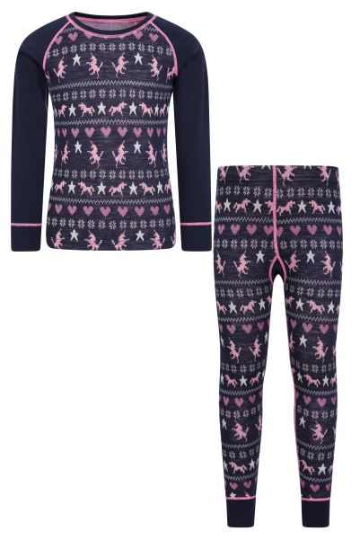 Jacquard Kids Merino Base Layer Set Mountain Warehouse Best Dark-Pink