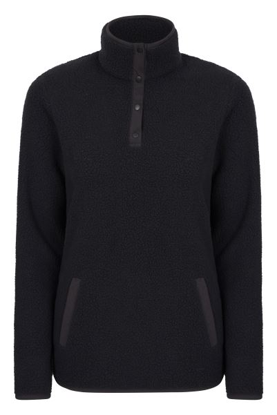 Mountain Warehouse Brands Incline Recycled Womens Button Neck Fleece Black