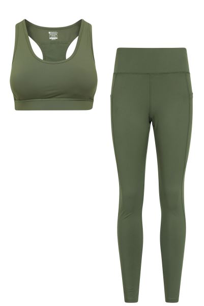 New Khaki Activewear Womens Blackout Bra And Leggings Mountain Warehouse