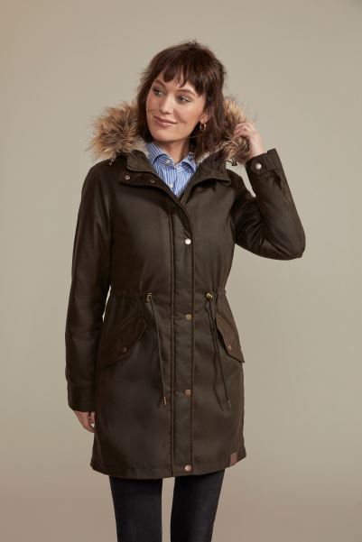 Stirling Womens Waxed Cotton Parka Mountain Warehouse Brown Collection
