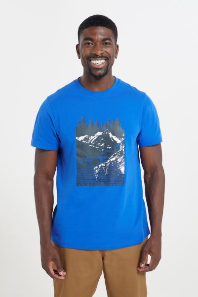 Mountain Warehouse New High Contrast Mens Organic T-Shirt Bright-Blue