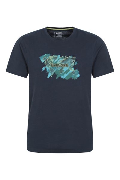Navy Hot Explore The World Mens Organic T-Shirt Mountain Warehouse