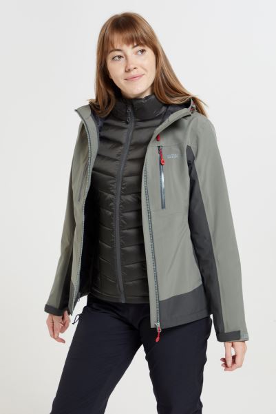 Edge Extreme Womens 3 In 1 Waterproof Jacket Khaki Mountain Warehouse Brand