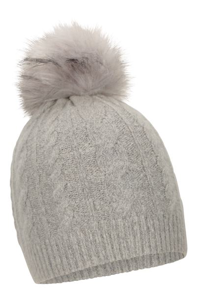 Mountain Warehouse Feather Cable-Knit Womens Beanie Grey Collection