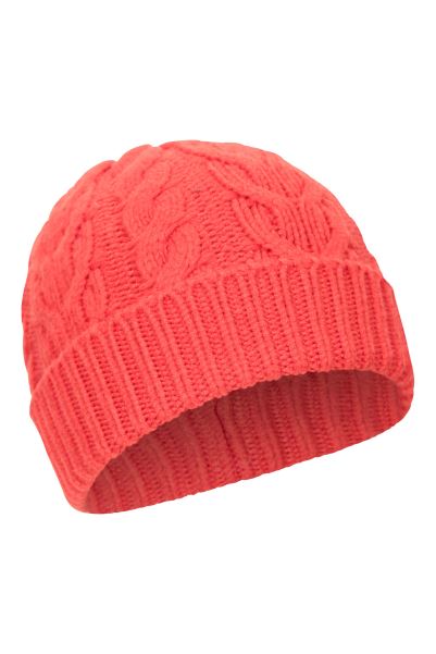 Red Whitby Womens Cable-Knit Beanie Hot Mountain Warehouse
