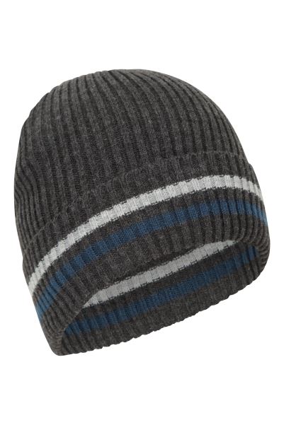 Charcoal Mountain Warehouse Brand Yeti Striped Fur Lined Beanie