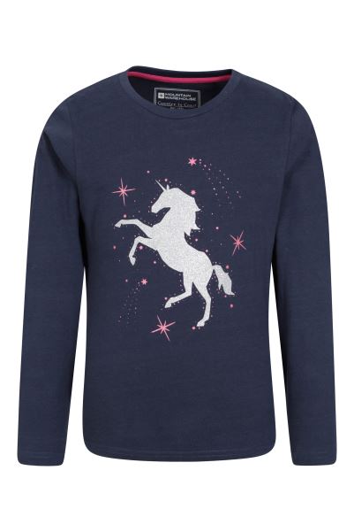 Mountain Warehouse Glitter Unicorn Kids Organic Top Navy Collection