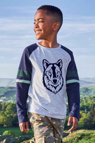 Navy Mountain Warehouse Flock Wolf Kids Organic T-Shirt Origins