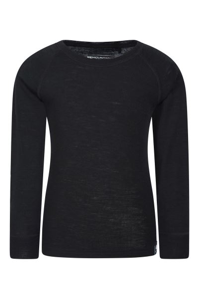 Merino Ii Kids Round Neck Base Layer Top Best Black Mountain Warehouse