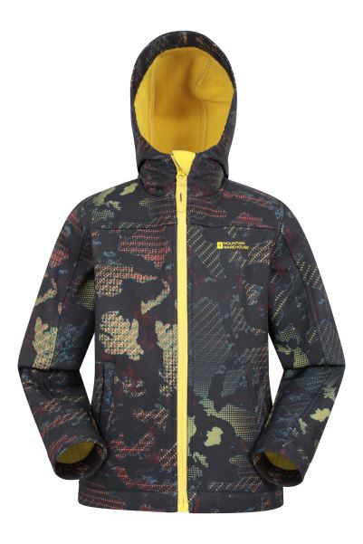 Mountain Warehouse Origins Black-Reflect Exodus Ii Kids Printed Water-Resistant Softshell
