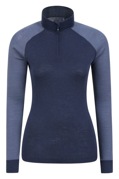 Merino Womens Zip-Neck Thermal Top Ii Fashion Navy Mountain Warehouse