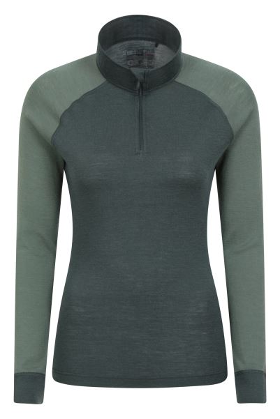 Mountain Warehouse Brand Merino Womens Zip-Neck Thermal Top Ii Khaki