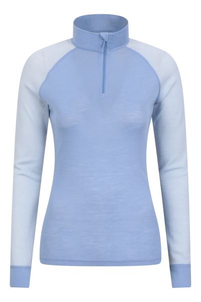 Merino Womens Zip-Neck Thermal Top Ii Mountain Warehouse Fashion Pale-Blue