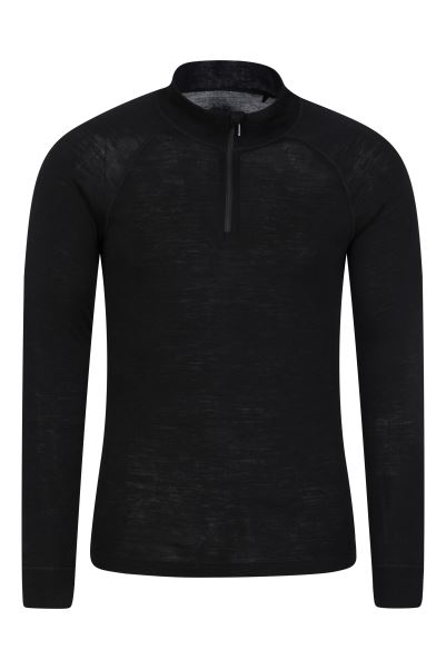 Collection Merino Ii Mens Zip Neck Base Layer Top Black Mountain Warehouse