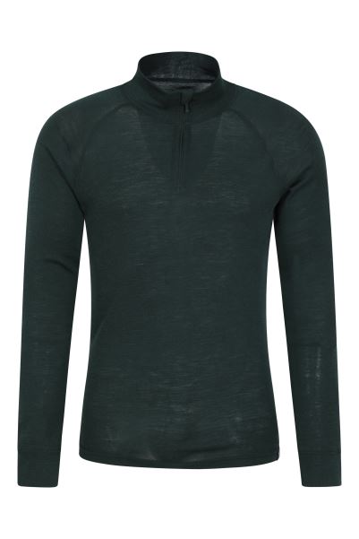 Brand Merino Ii Mens Zip Neck Base Layer Top Dark-Green Mountain Warehouse