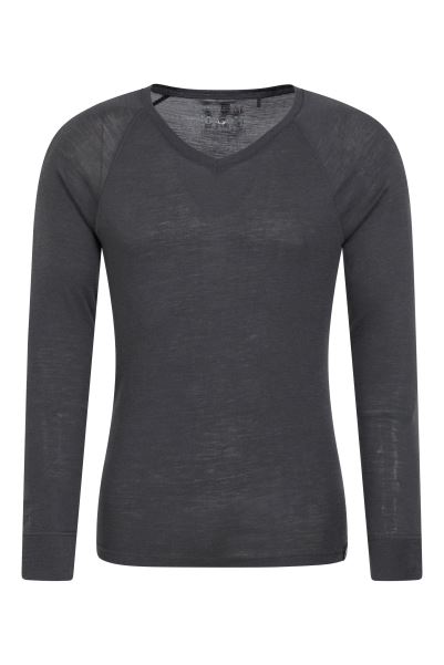 Dark-Grey Mountain Warehouse Best Merino Mens V Neck Base Layer