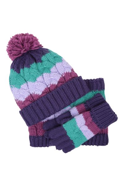 Purple Chunky Knit Kids Winter Accessories Set Mountain Warehouse Best