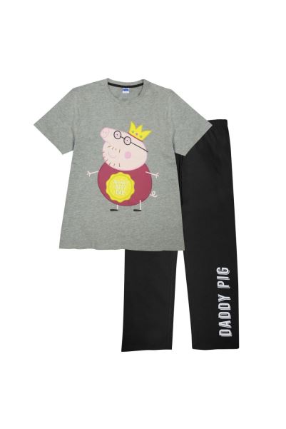 Mountain Warehouse Black-Grey Origin Mens Daddy Pig Slogan Pyjama Set
