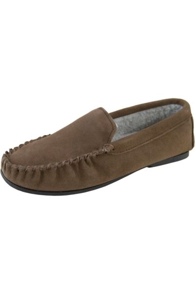 Taupe Berber Mens Fleece Lined Suede Moccasins Origin Mountain Warehouse