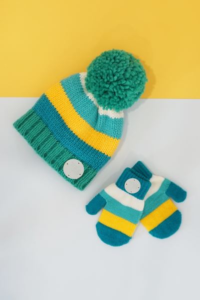 Green-Mustard Toddler Striped Mittens Hot Mountain Warehouse
