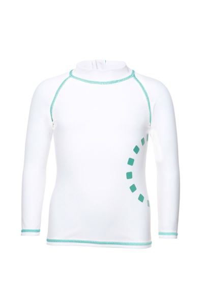 White-Turquoise Kids Long Sleeved Rash Vest With Zip Origins Mountain Warehouse