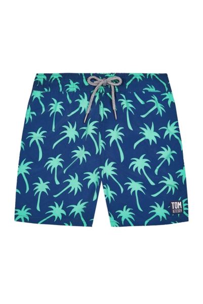 Navy Navy & Spring Green Palms Kids Swim Shorts Mountain Warehouse New