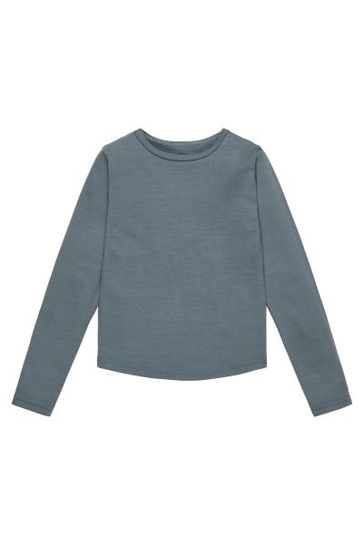 Kids Long Sleeve Merino Top Denim-Blue-Blue Mountain Warehouse New