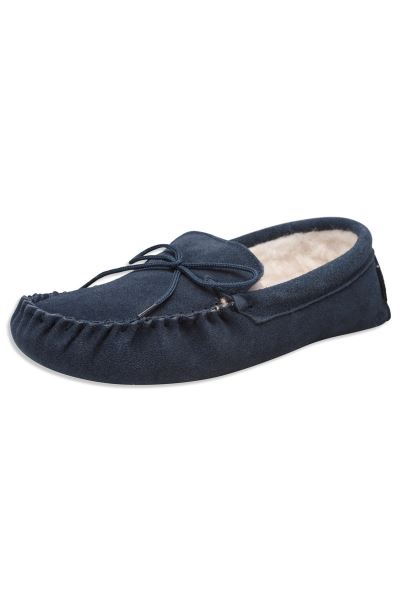 Navy Origin Mens Sheepskin Moccasin Slippers Mountain Warehouse