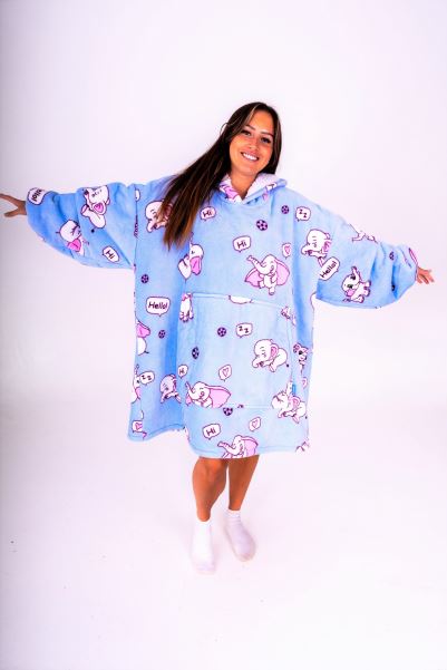 Womens Super Soft Lounge Wearable Blanket Hot Mountain Warehouse Blue-Elephant