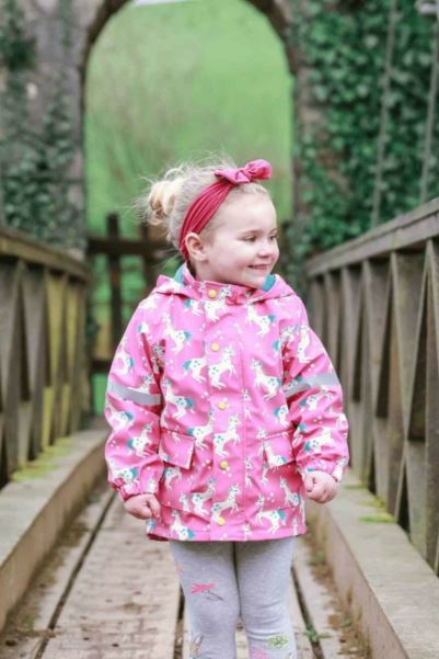 Hot Pink-White-Yellow Mountain Warehouse Flying Unicorn Kids Colour Changing Raincoat